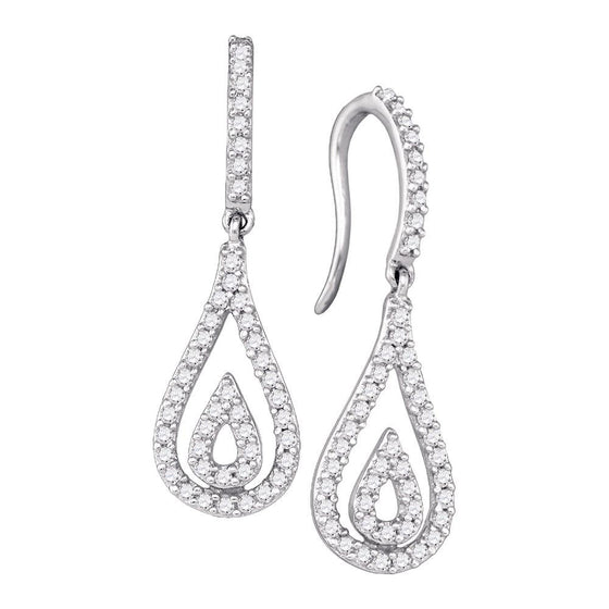 10k White Gold Womens Round Diamond Teardrop Dangle Earrings 1/2 Cttw