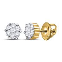  14k Yellow Gold Womens Round Diamond Flower Cluster Earrings 1/3 Cttw
