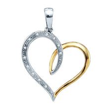  Sterling Silver Womens Round Diamond Two-tone Heart Pendant 1/20 Cttw