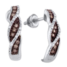  10k White Gold Womens Round Brown Diamond Stud Earrings 1/5 Cttw