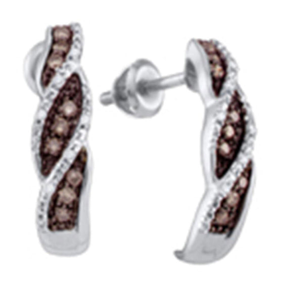 10k White Gold Womens Round Brown Diamond Stud Earrings 1/5 Cttw