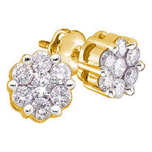  Yellow-tone Sterling Silver Womens Round Diamond Flower Cluster Earrings 1/4 Cttw