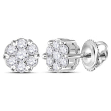  Sterling Silver Womens Round Diamond Flower Cluster Earrings 1/4 Cttw