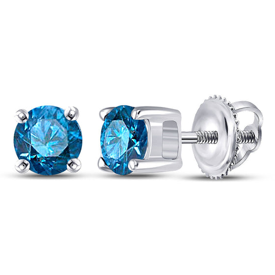 10k White Gold Womens Round Blue Color Enhanced Diamond Solitaire Earrings 1/2 Cttw