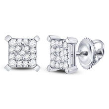  10k White Gold Womens Round Diamond Square Cluster Earrings 1/4 Cttw
