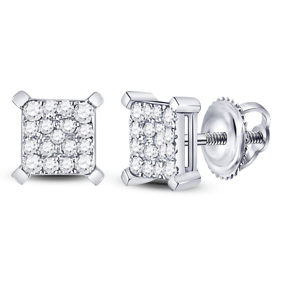 10k White Gold Womens Round Diamond Square Cluster Earrings 1/4 Cttw