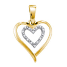  Yellow-tone Sterling Silver Womens Round Diamond Double Heart Pendant 1/20 Cttw
