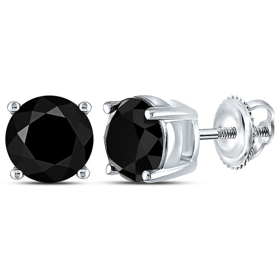 10k White Gold Womens Round Black Color Enhanced Diamond Solitaire Earrings 3 Cttw