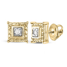  Yellow-tone Sterling Silver Womens Round Diamond Solitaire Square Stud Earrings