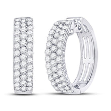  10k White Gold Womens Round Diamond Hoop Earrings 1-1/2 Cttw