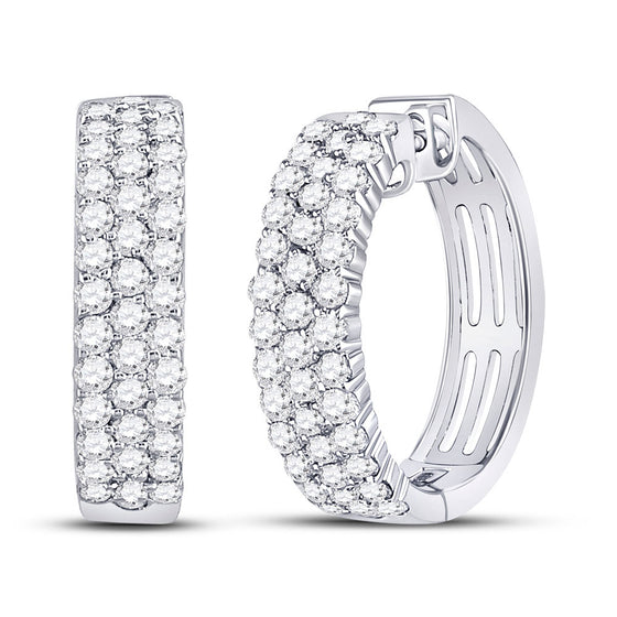 10k White Gold Womens Round Diamond Hoop Earrings 1-1/2 Cttw