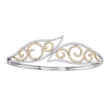  10k Two-tone Gold Womens Round Diamond Curl Bangle Bracelet 1-5/8 Cttw