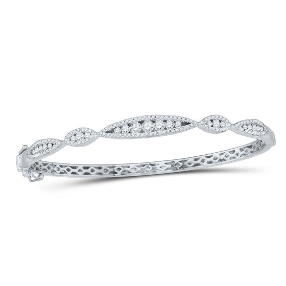 10k White Gold Womens Round Diamond Bangle Bracelet 1 Cttw