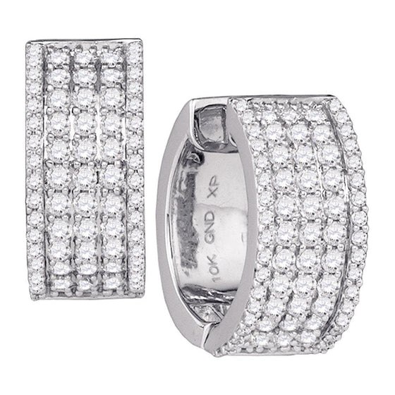 10k White Gold Womens Round Diamond Huggie Earrings 1-5/8 Cttw