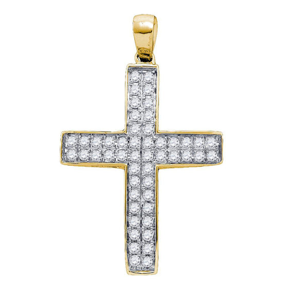 10k Yellow Gold Womens Round Diamond Cross Pendant 1/2 Cttw