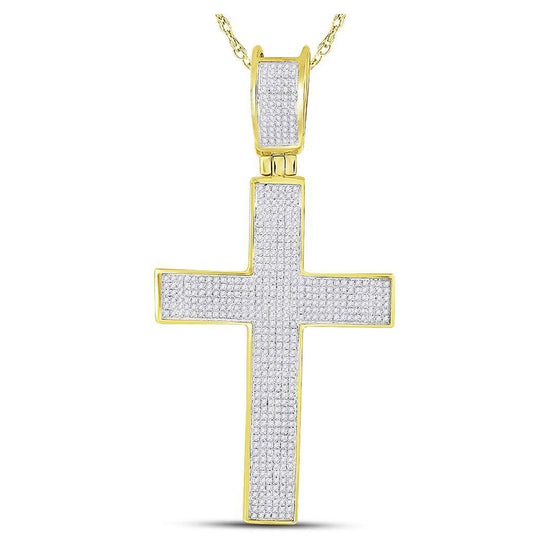10k Yellow Gold Mens Round Diamond Cross Charm Pendant 1 Cttw