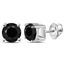  14k White Gold Unisex Round Black Color Enhanced Diamond Solitaire Stud Earrings 2 Cttw