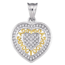  10k Two-tone Gold Womens Round Diamond Openwork Heart Pendant 1/6 Cttw