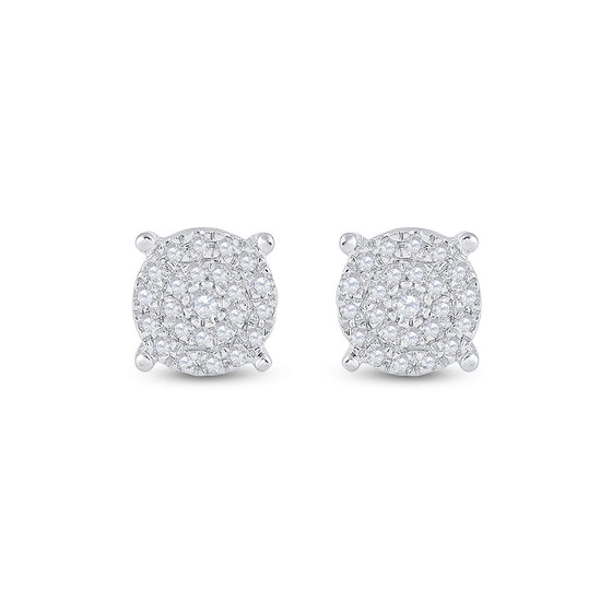10k White Gold Womens Round Diamond Circle Cluster Earrings 1/4 Cttw