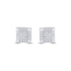 Sterling Silver Round Diamond 3D Cube Square Earrings 1/20 Cttw