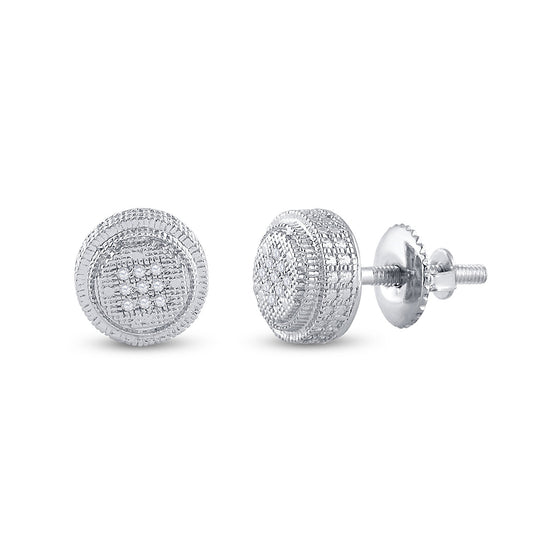 Sterling Silver Round Diamond Circle Disk Stud Earrings 1/20 Cttw