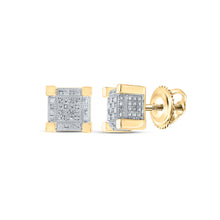  Yellow-tone Sterling Silver Round Diamond 3D Cube Square Earrings 1/10 Cttw