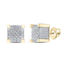  Yellow-tone Sterling Silver Round Diamond 3D Cube Square Earrings 1/5 Cttw