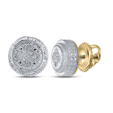  Yellow-tone Sterling Silver Round Diamond 3D Circle Disk Earrings 1/20 Cttw