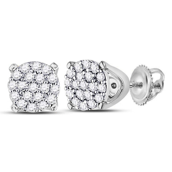 10k White Gold Womens Round Diamond Cluster Earrings 1/8 Cttw