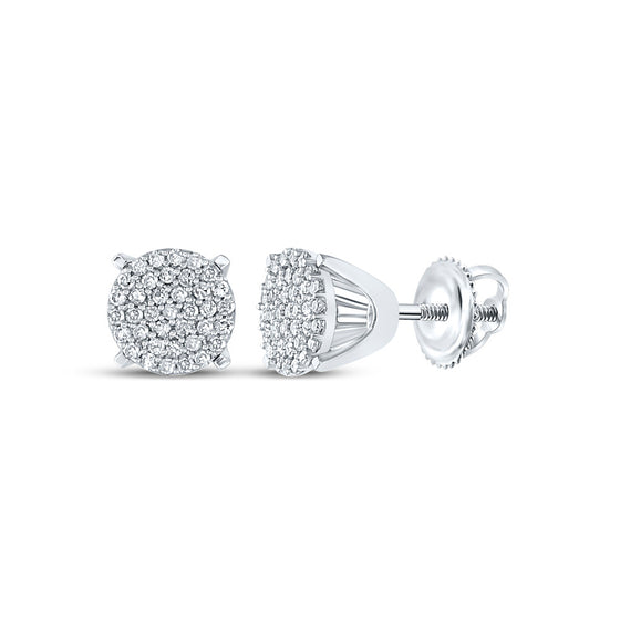 10k White Gold Womens Round Diamond Circle Cluster Earrings 1/4 Cttw