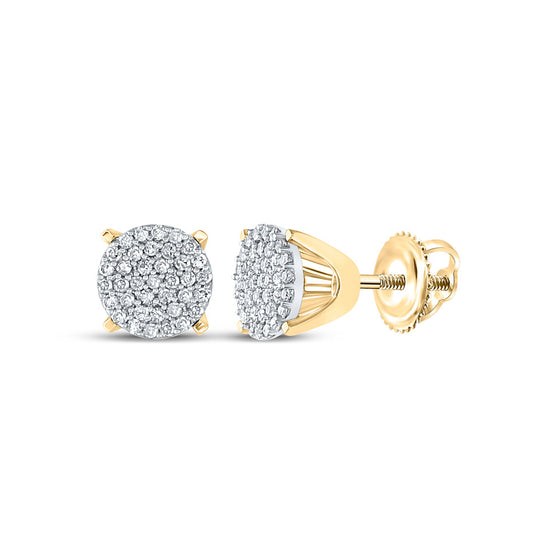 10k Yellow Gold Womens Round Diamond Circle Cluster Earrings 1/4 Cttw