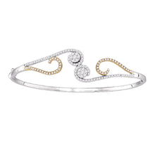  14k White Gold Womens Round Diamond Curl Flower Cluster Bangle Bracelet 5/8 Cttw