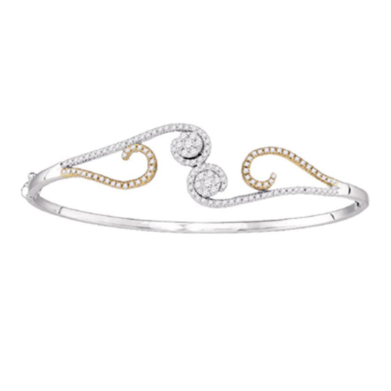 14k White Gold Womens Round Diamond Curl Flower Cluster Bangle Bracelet 5/8 Cttw