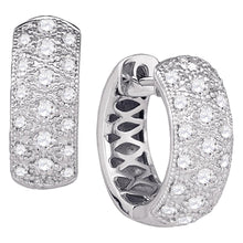  14k White Gold Womens Round Diamond Hoop Huggie Earrings 7/8 Cttw