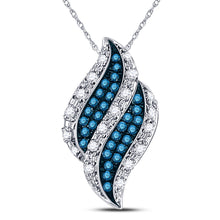  10k White Gold Womens Round Blue Color Enhanced Diamond Cluster Pendant 1/10 Cttw