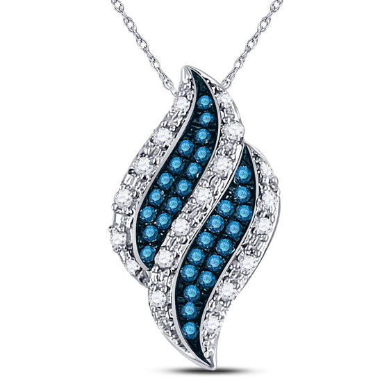 10k White Gold Womens Round Blue Color Enhanced Diamond Cluster Pendant 1/10 Cttw