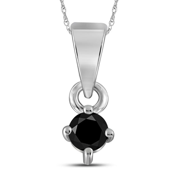 10k White Gold Womens Round Black Color Enhanced Diamond Solitaire Pendant 1/8 Cttw