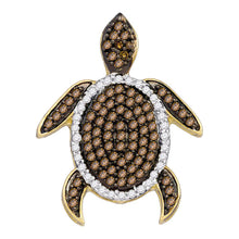  10k White Gold Womens Round Brown Diamond Sea Turtle Animal Pendant 3/8 Cttw