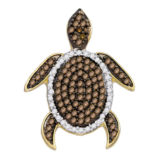 10k White Gold Womens Round Brown Diamond Sea Turtle Animal Pendant 3/8 Cttw