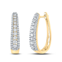  10k Yellow Gold Womens Round Diamond Oblong Hoop Earrings 7/8 Cttw