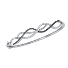 10k White Gold Womens Round Black Color Enhanced Diamond Bangle Bracelet 3/8 Cttw