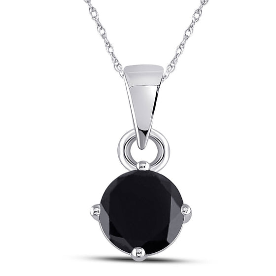 10k White Gold Womens Round Black Color Enhanced Diamond Solitaire Pendant 1 Cttw