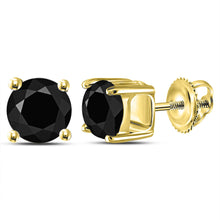  14k Yellow Gold Unisex Round Black Color Enhanced Diamond Solitaire Stud Earrings 2 Cttw