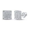 Sterling Silver Round Diamond 3D Square Earrings 1/2 Cttw