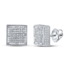  Sterling Silver Round Diamond 3D Square Earrings 1/2 Cttw