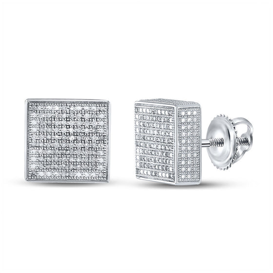Sterling Silver Round Diamond 3D Square Earrings 1/2 Cttw