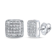  Sterling Silver Womens Round Diamond Square Earrings 1/6 Cttw