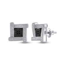  Sterling Silver Round Black Color Enhanced Diamond Square Earrings .03 Cttw