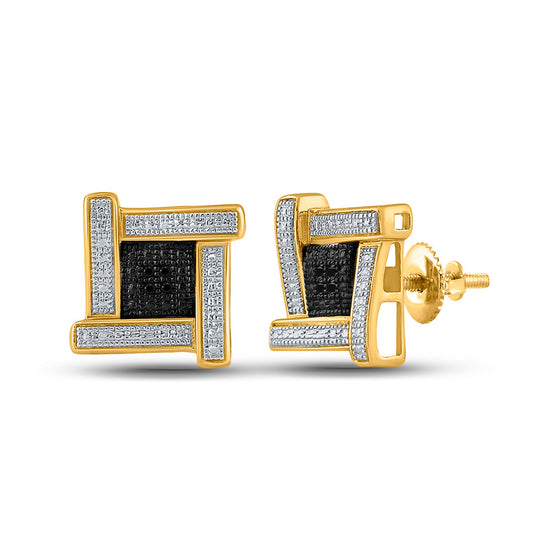 Sterling Silver Round Black Color Enhanced Diamond Cluster Earrings .03 Cttw