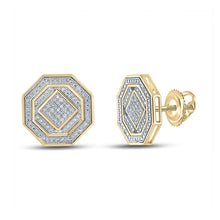  Yellow-tone Sterling Silver Round Diamond Octagon Cluster Earrings 1/6 Cttw